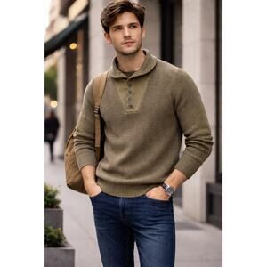 National Geographic Vintage L Sweater Green Shawl Collar Elbow Patch Wool Knit